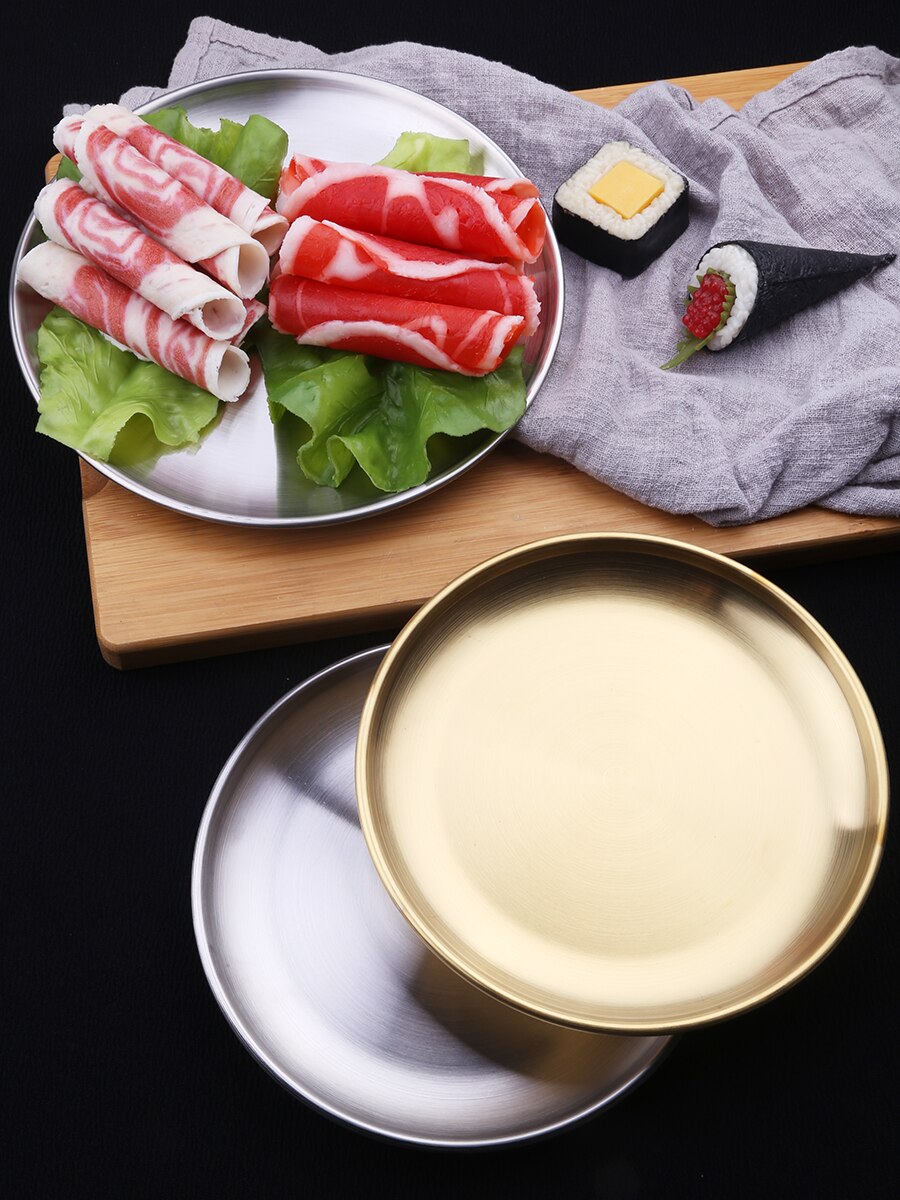 Japan Korean Stainless Steel Platter Plate Restaurant Barbecue Meat Flat Cake Sushi Dish