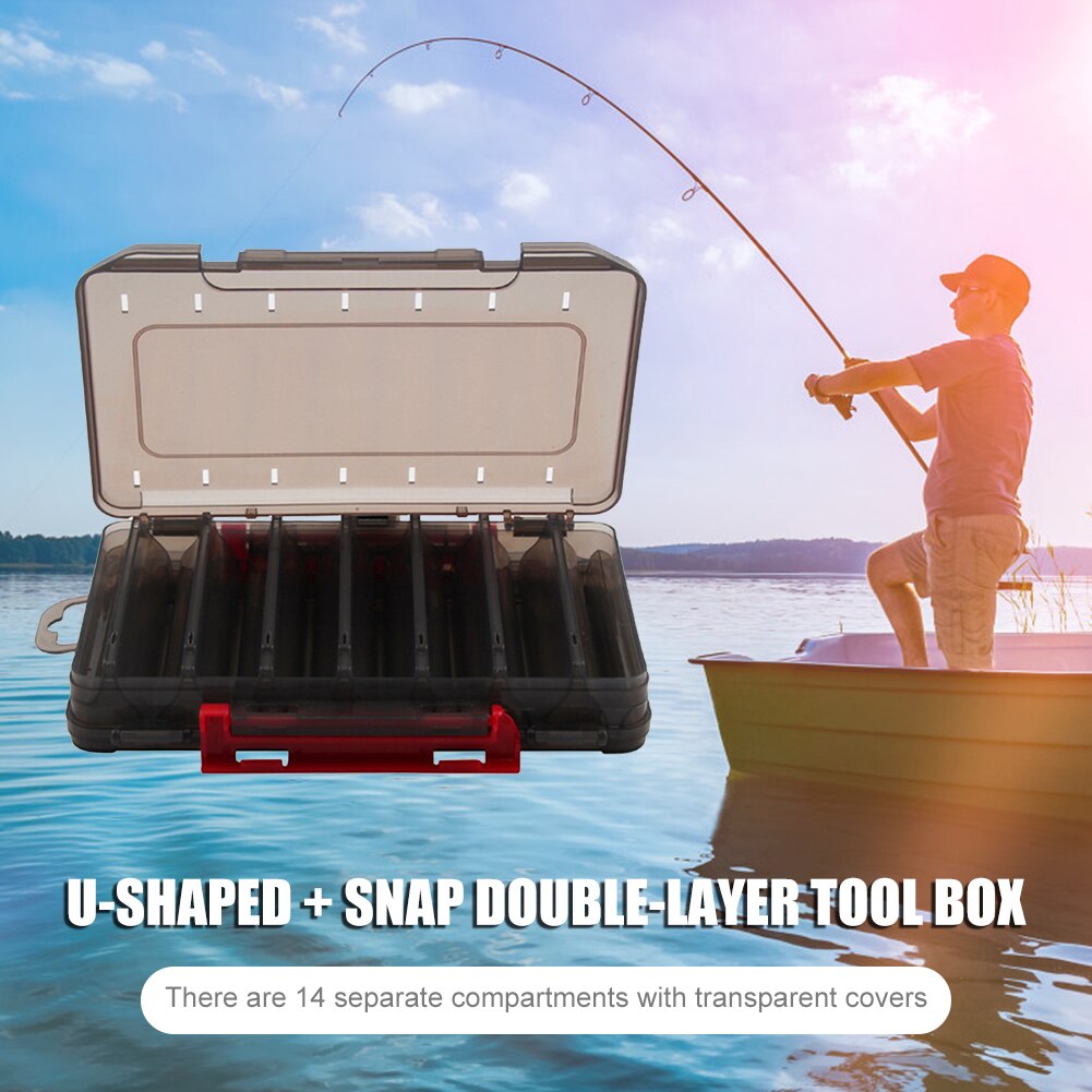 14 Compartments Fishing Lure Boxes Bait Storage Box Fishing Tackle Case Waterproof Double Sided Open Organizer Case
