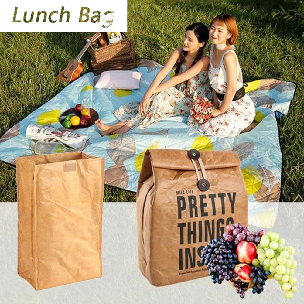 Brown Paper Lunch Bag Reusable Box Sack Durable Insulated Thermal Paper Bag Snack Cooler Picnic Container