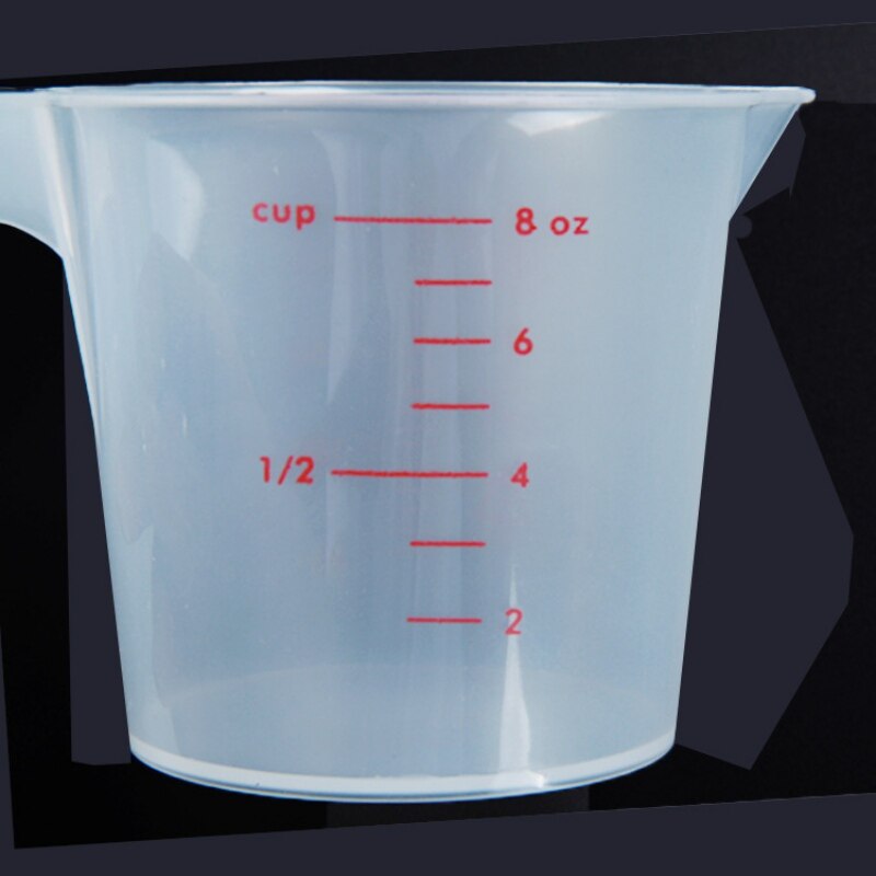 250ml genomskinliga vätskemått i plast med handtag för köksmått
