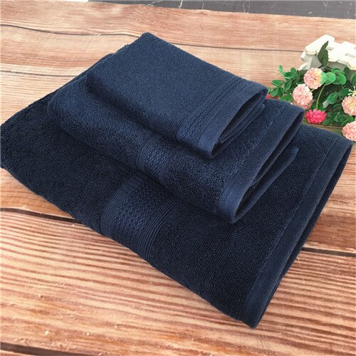 Set van 3 Effen Kleur Katoenen Handdoek Voor Volwassen Xinjiang thuisgebruik Amerikaanse Stijl Katoenen Handdoeken Gezicht Handdoeken en vierkante Handdoeken: Dark navy blue