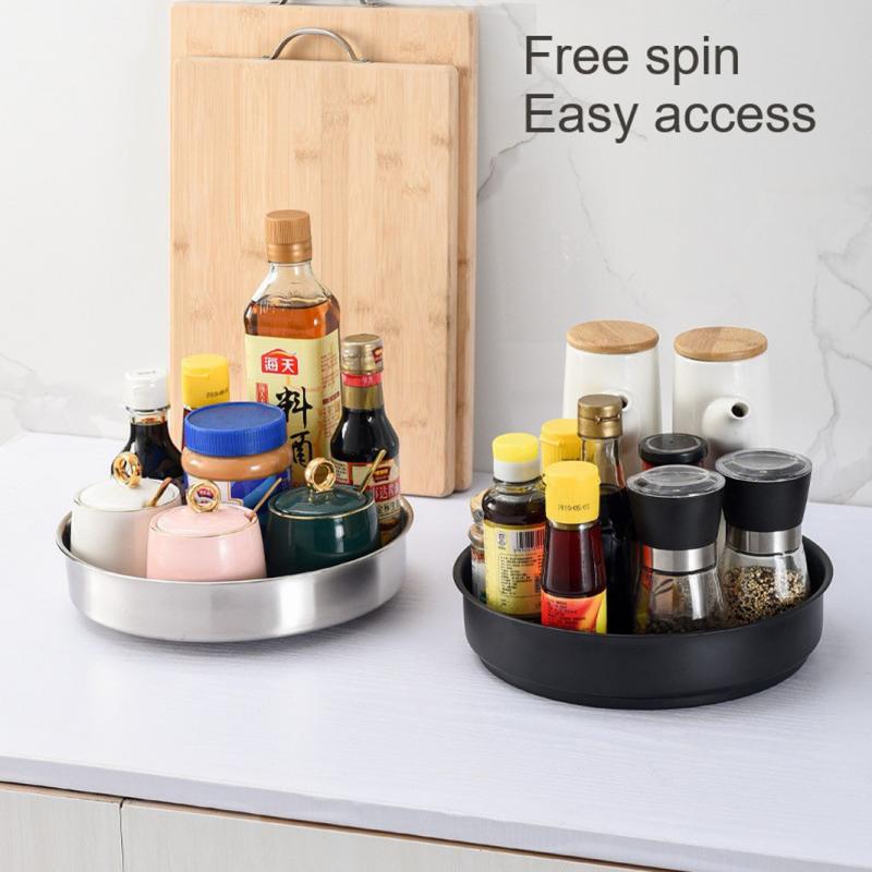 Rotating Tray Turntable Storage Plate Kitchen Organizer Storage Containers For Spice Jar Food Snack Tray Non Slip Bathroom Dried