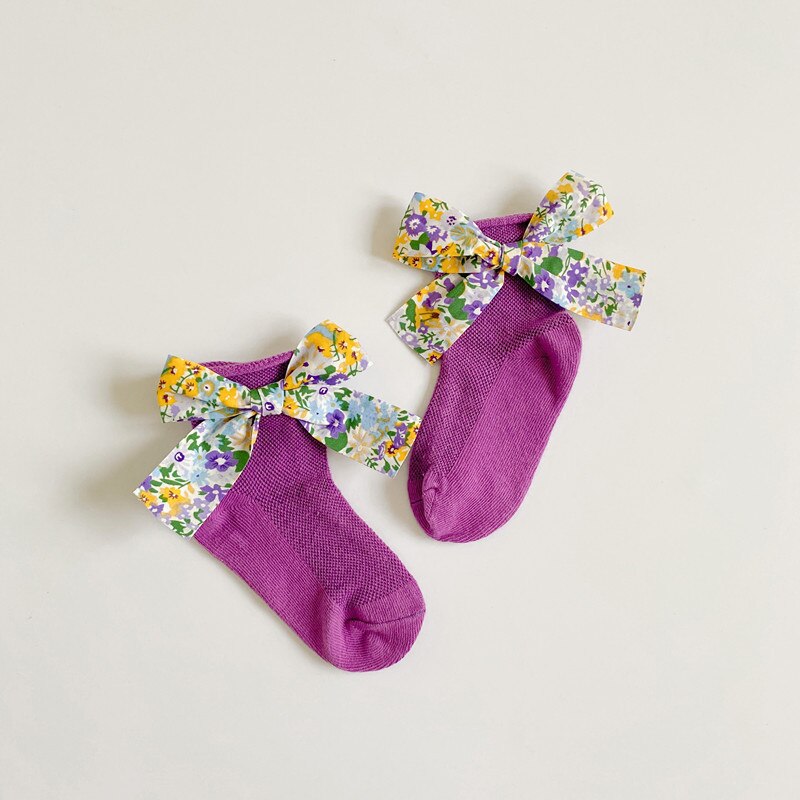 7 couleurs bébé filles garçons princesse chaussettes fleurs imprimer nœud papillon anti-dérapant coton mignon chaussettes 0-2 ans: 4