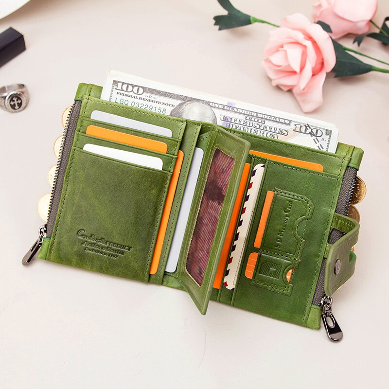 Contacts genuine leather small wallet women short card holder wallets for women hasp female coin purse portfel damski