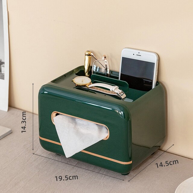 Nordic Plastic Tissue Dozen Met Afstandsbediening Houder Multifunctionele Tissue Papier Opbergdoos Thuis Kantoor Aanrecht Organizer: Dark green