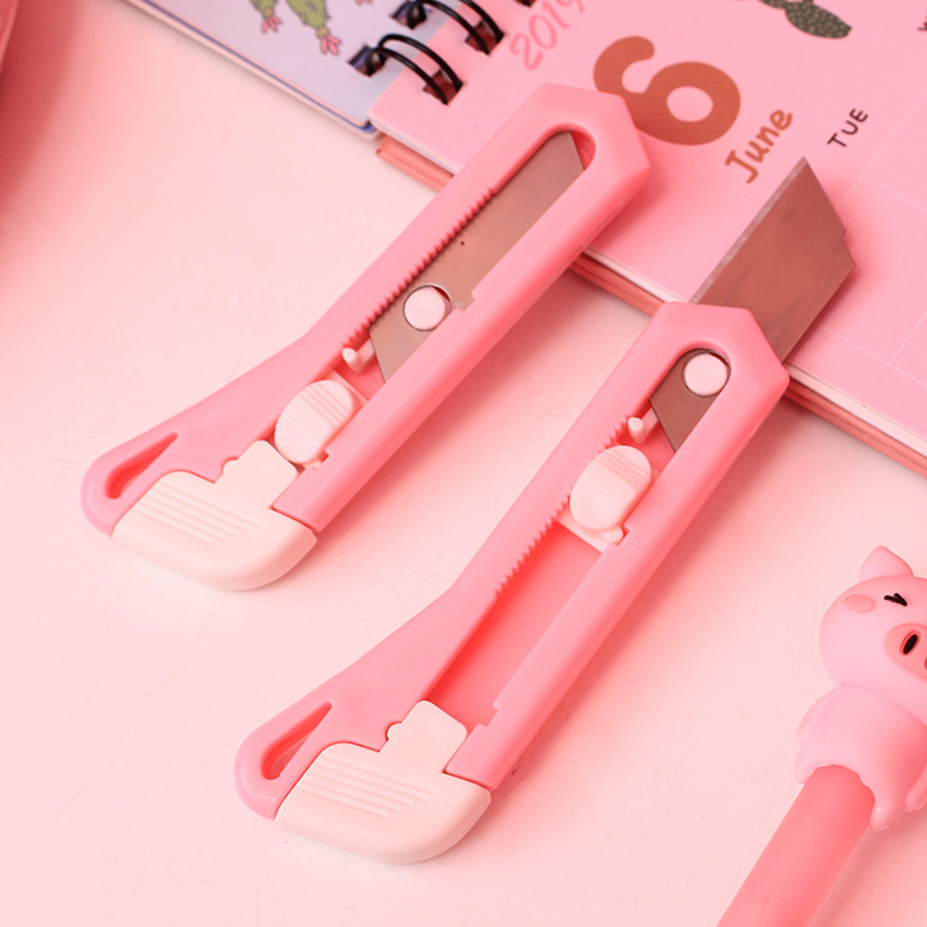 Cuchillo artístico de plástico con dibujos Kawaii para niños y estudiantes, navajas de corte de papel, material de papelería para la escuela y la Oficina