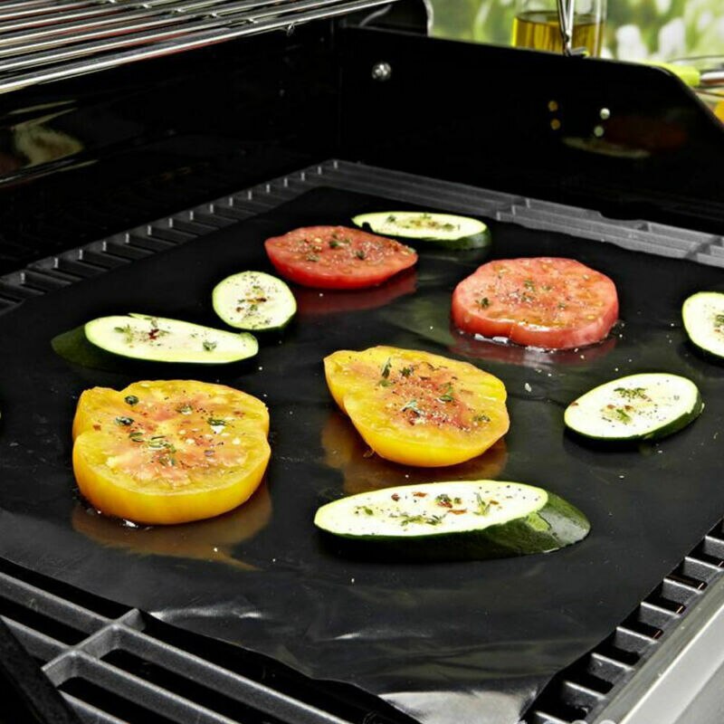 Non Stick Koekenpan Liner Sheet Temperatuur Weerstaan Bbq Pan Voedsel Coaster Pad Geen Steken Zwart Mat Bak Vlees Pads