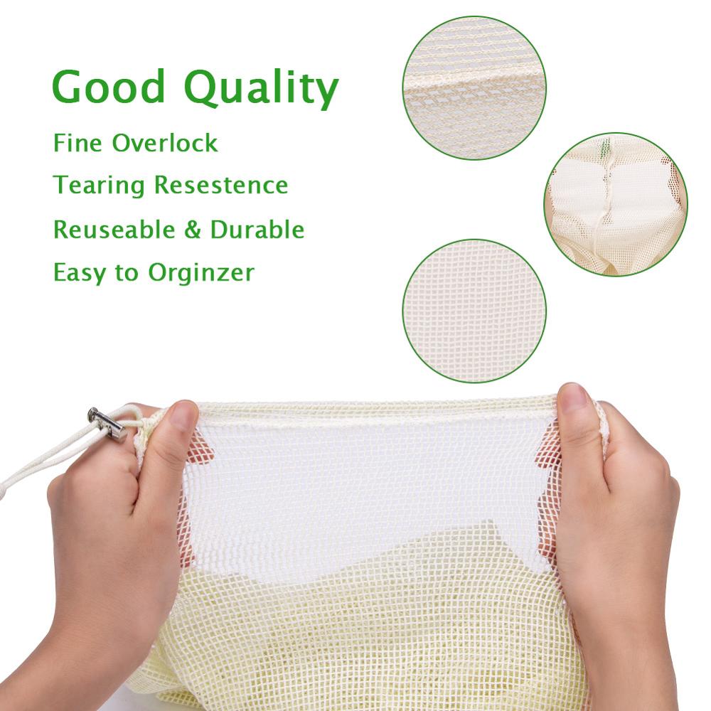 Sacs à provisions à cordon de serrage pièces/ensemble coton, sacs à mailles réutilisables lavables, sacs de rangement de fruits et légumes de cuisine