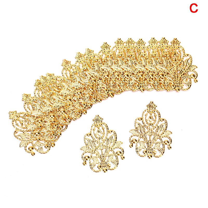 20pcs Filigree crafts Hollow Embellishments Findings Jewelry Accessories Bronze Tone ornaments 35mm: C / 26x35mm