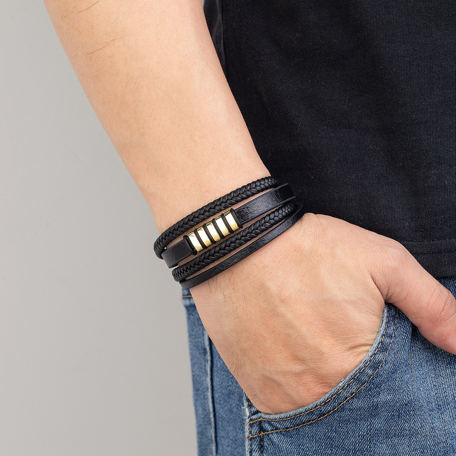 Klasyczny Design ręcznie tkane skórzane bransoletki mężczyźni zapięcie magnetyczne ze stali nierdzewnej Charms bransoletka na rękę Homme męska biżuteria prezenty