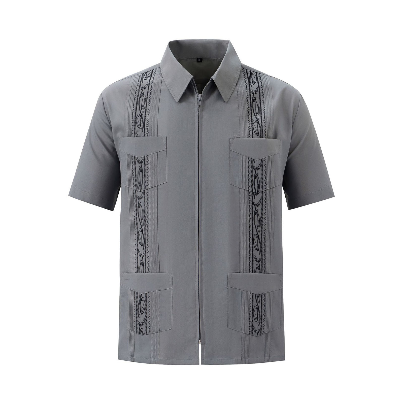 Chemises Guayabera pour hommes, vêtements à fermeture éclair, chemises traditionnelles brodées à quatre poches, chemises cubaines mexicaines: L / green
