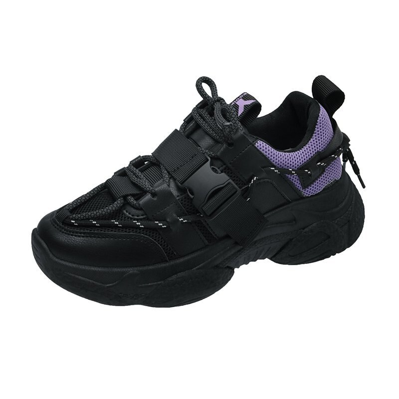 Platå sneakers för kvinnor höst chunky casual skor märke kvinna 5cm höga vulkaniserade skor tenis hona svart