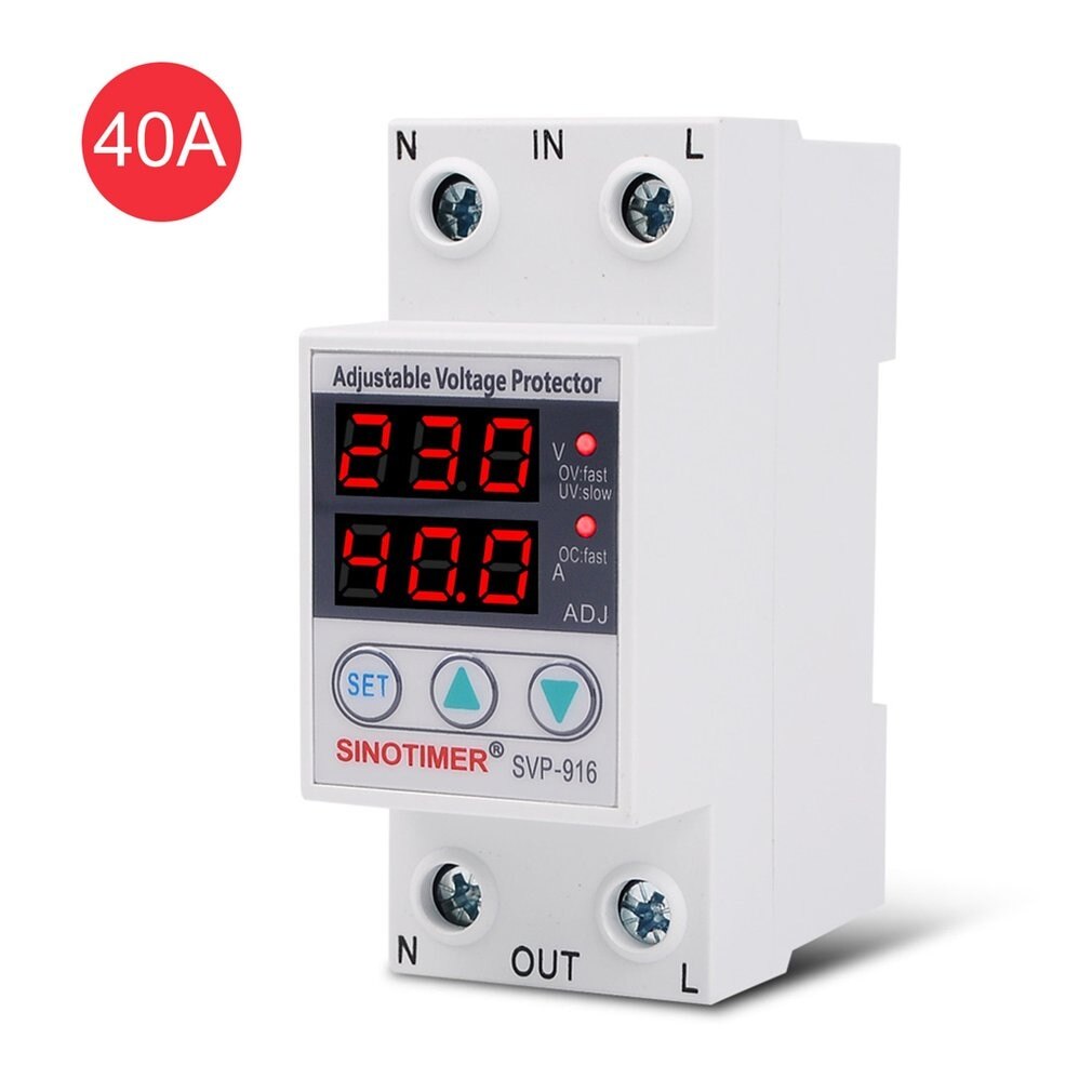 SINOTIMER SVP-916 230V 40A/63A Adjustable Auto-recovery Under/Over Voltage Protector Relay Breaker Protective Device With LED: 40A