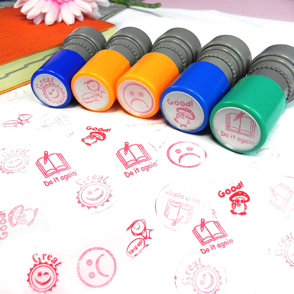 5pcs Teacher Stampers Self Inking Student Evaluation Stamp Praise Reward Stamps Motivation Sticker School