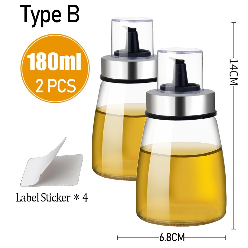 Mini Cooking Seasoning Bottle Oil Dispenser 180ML Sauce Olive Oil Botella Glass Bottles for Vinegar Kitchen Tool Accessories: Type B  2 pcs
