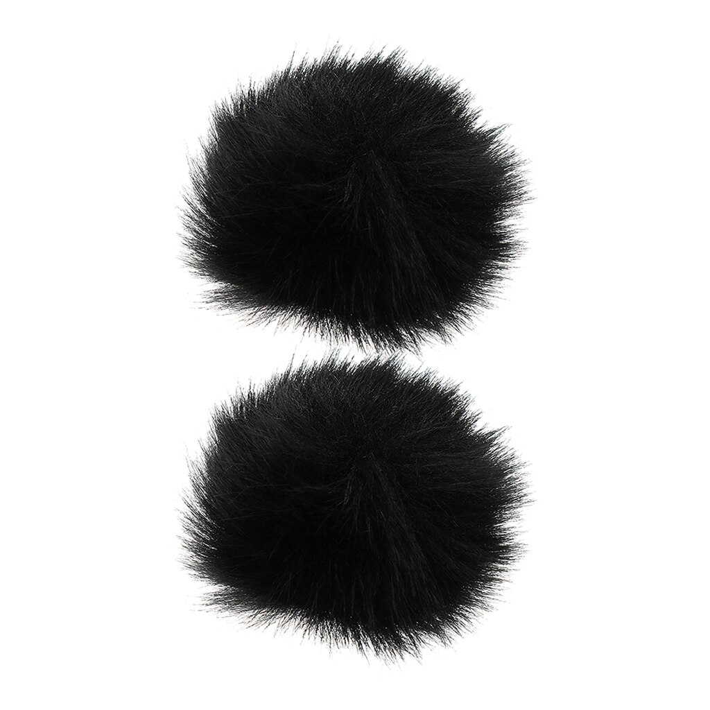 2xFurry Windscreen Windshield Wind Muff Lavalier Lapel Microphone Mic Black