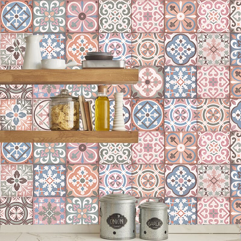 Pink vintage porcelæn peel stick flise stickers, vandtæt badeværelse køkken backsplash wall sticker retro boligindretning