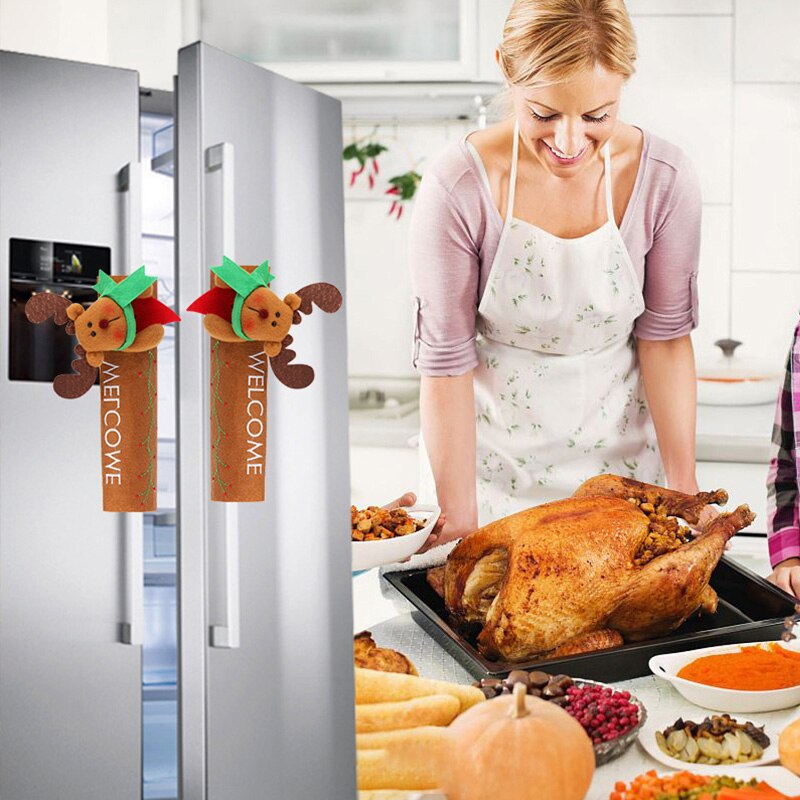 Pomo para manija de puerta de refrigerador de cocina, cubierta de tela, decoración de venado navideño, 1 Uds.