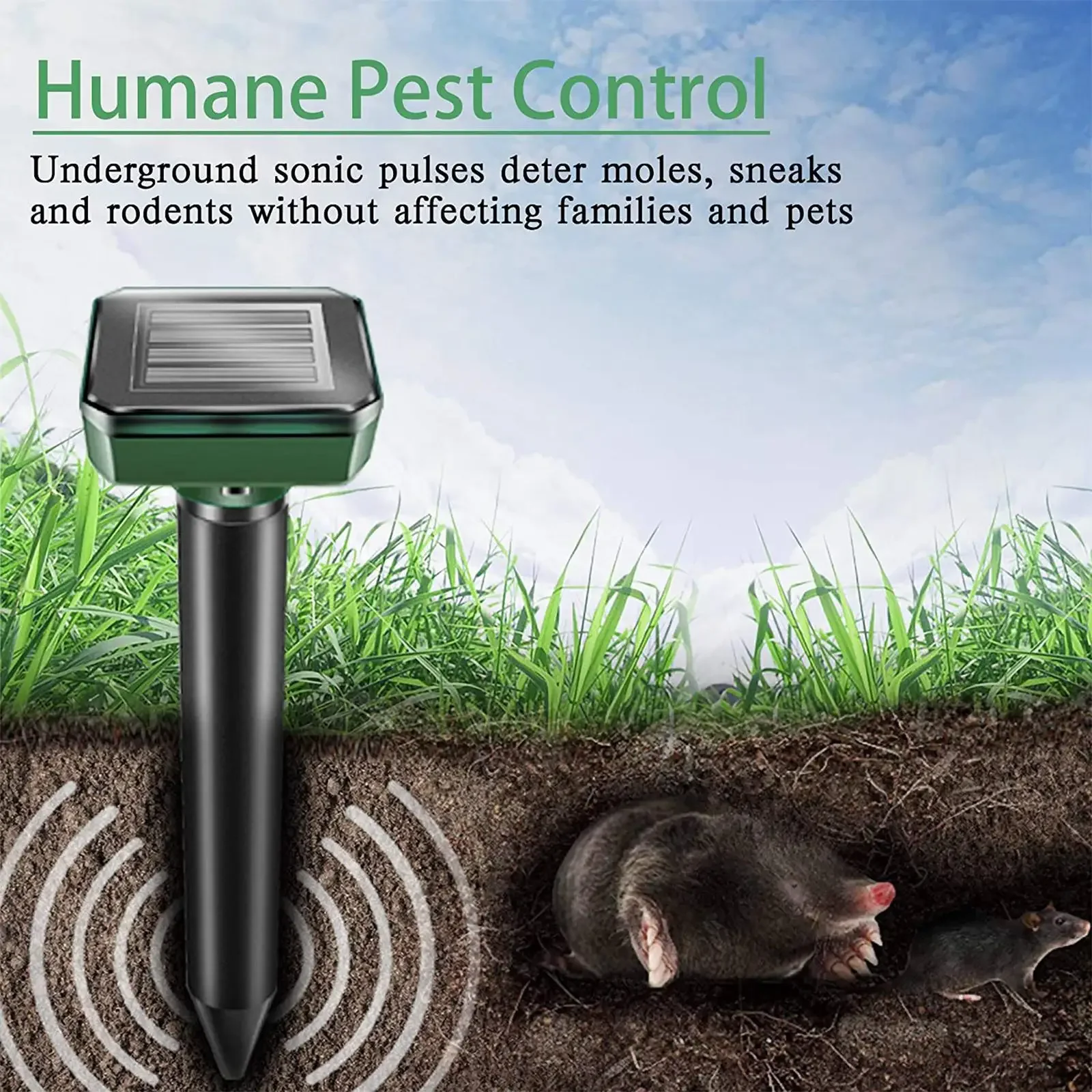 12PCS Solar Powered Pest Repeller Ultrasonic Mole Repellent Gopher Vole Snake Rodent Chaser For Lawn Garden Pest Control