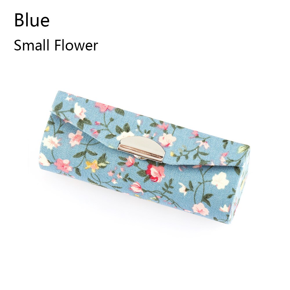 Læbestift etui mini spejl broderet lipgloss æske blomsterdesign smykkeholder piger kvinder makeup værktøjer: Blå 01