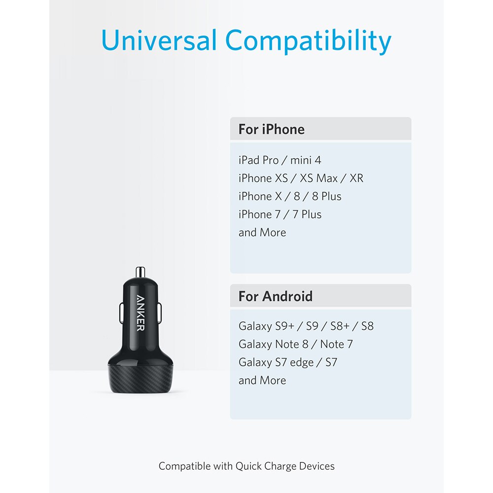 Anker-cargador rápido USB Dual de 30W, Compatible con dispositivos de carga rápida, PowerDrive Speed 2 con PowerIQ 2,0 para Galaxy, iPhone, etc.