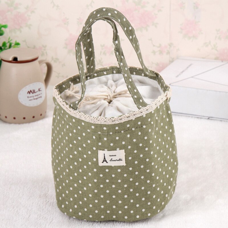 Lunch Bag Lunch Cooler box Polka Dot Lunch Small Tote Pouch Container Box Pink handbag Bolsa Termica Lancheira: Green / L