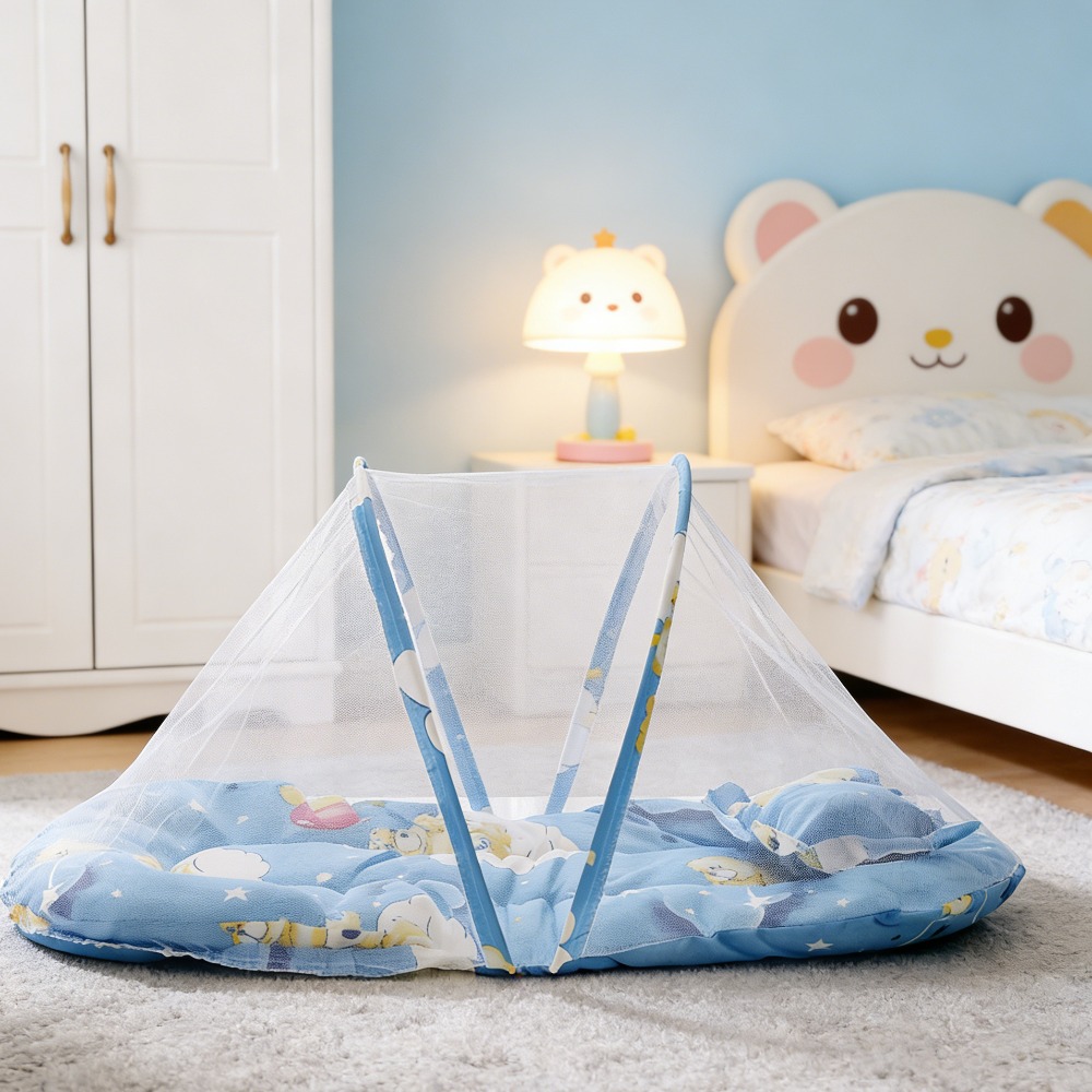Foldable Baby Mosquito Net No Installation with Cotton Pad Pillow Anti-Mosquito Guard for Infant Cribs