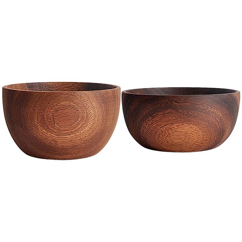 2 cuencos de madera de Acacia para frutas, ensaladas y fideos, ensaladas, 5,1x2,4 pulgadas y 4x2,4 pulgadas: Default Title