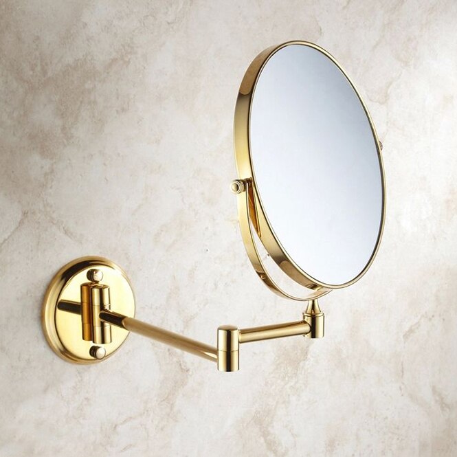 Bad spejle 8 "rund væg dobbelt makeup spejl 3 x forstørrelsesglas morrir kosmetik spejl badeværelse spejl messing gyldent spejl 1308k