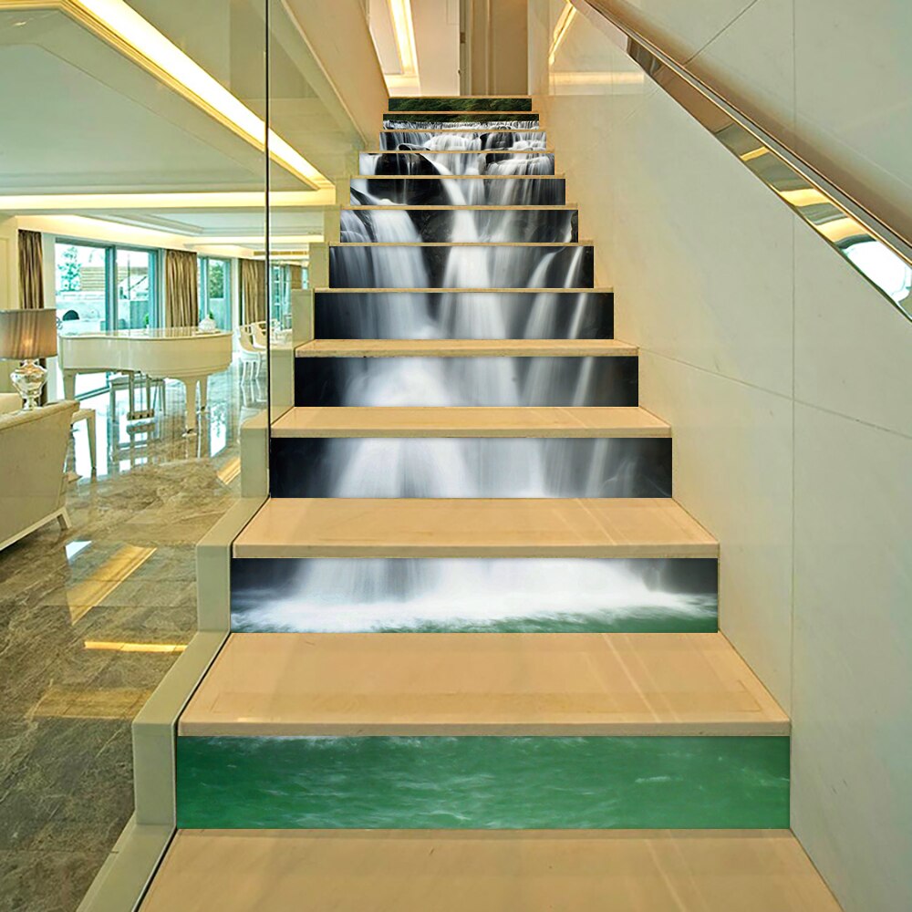 Waterfall Art Mural Staircase Sticker For To The Second Floor Decorative House Stairs Wall Decals Peel &amp; Stick Vinyl Wall Paster