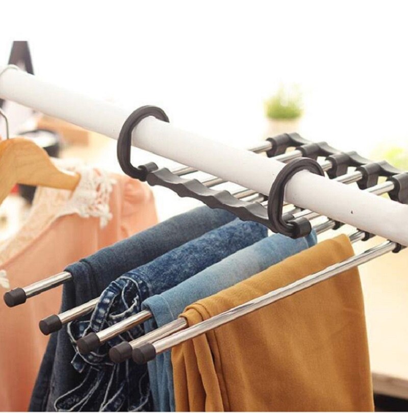 Edelstahl Hosen Gestell Multi-funktionale 5 in1 Magie Aufhänger für hosen Kleiderschrank hosen kleiderbüGel Hosen Lagerung Schrank Hange