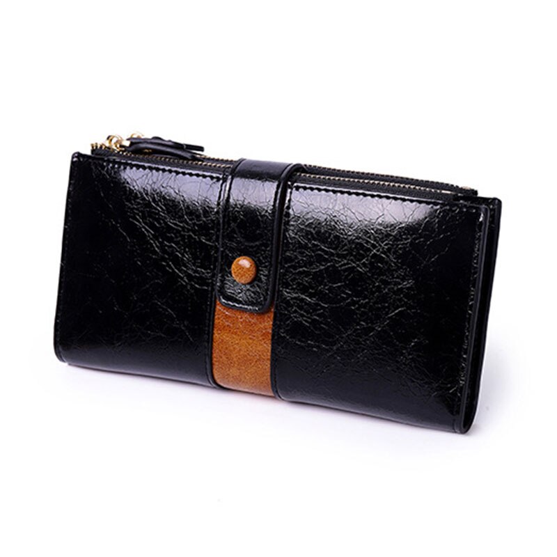 Vintage Pu Leather Long Women's Wallets Female Splice Zipper Small Purse Cards Holder: Black