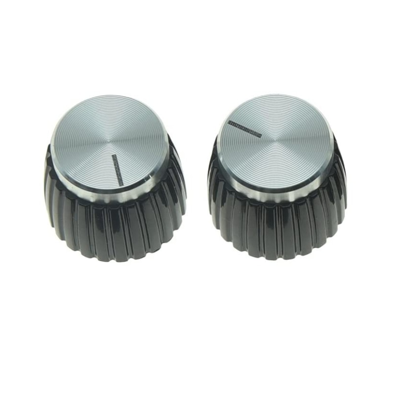 2pcs Guitar AMP Amplifier Push on fit Knobs Black with Silver Aluminum Cap Top for Marshall Amplifiers with 6mm diameter Pots
