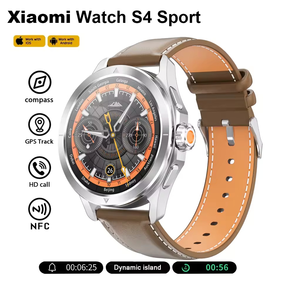 S4 ultra per Xiaomi Braccialetto Intelligente Orologio Da Uomo AMOLED Schermo HD Chiamata Bluetooth GPS Traiettoria NFC Frequenza Cardiaca Bussola SmartWatch: Grigio