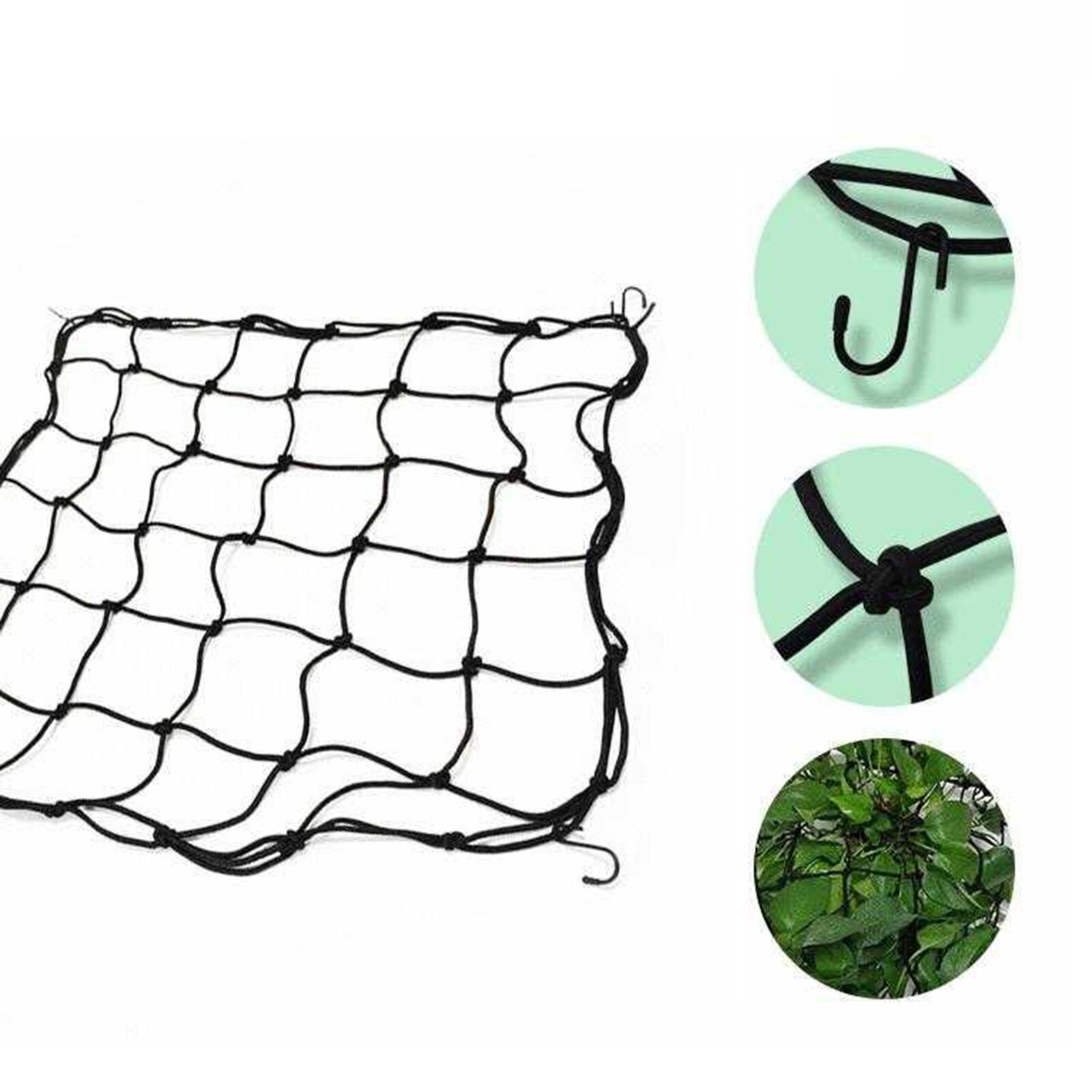 Redes de crecimiento de plantas, herramientas de jardín negras con 4 ganchos de nailon, 15x15cm, multifunción, duraderas, 1 pieza, Red de enrejado elástico