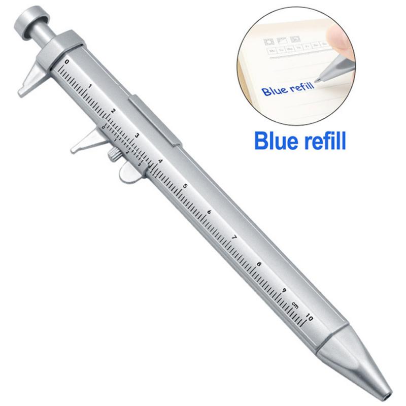 Multi-function Vernier Caliper Tool Ballpoint Pen Roller Pen Measuring Tool Woodworking Mark Black Blue Pen: Blue