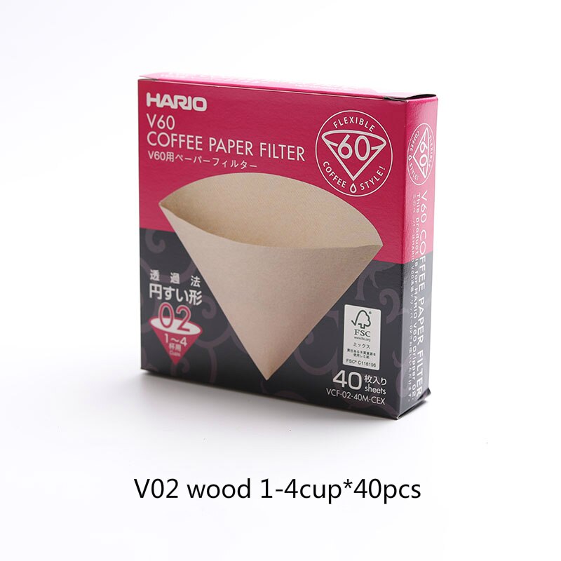 HARIO Japanese coffee filter paper cone V60 hand-made coffee drip coffee filter paper VCF-01/02 coffee filter: wood 1-4cup-40pcs