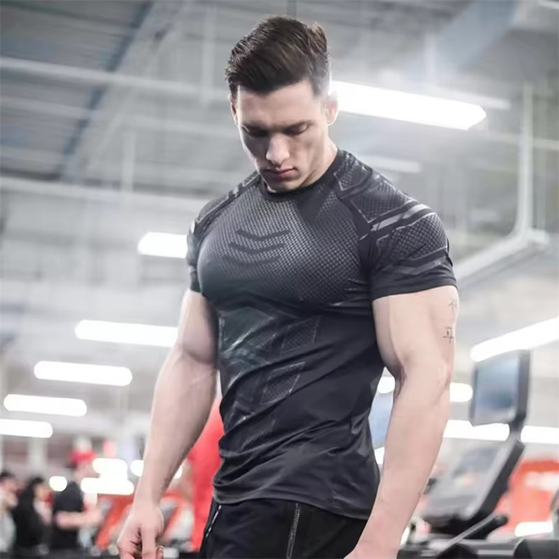 Men Compression Skinny T-shirt Gym Fitness Bodybuilding Shirt Male Summer Running Workout Quick Dry Tee Tops Training Clothing
