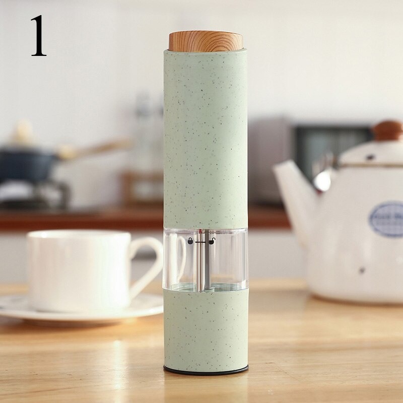 Electric Salt Pepper Grinder with LED Light Automatic Spice Mill Wheat Straw Grinders Shaker Adjustable Coarseness Ceramic Core: Green