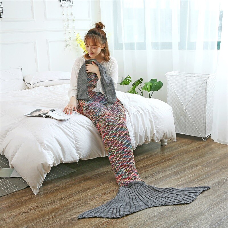 Plaid Mermaid Deken Kasjmier Handel Mermaid Garen Gebreide Deken Wol Mermaid Tail Deken Winter Sofa Deken Sofa Sleepin: 9 / 140x70cm