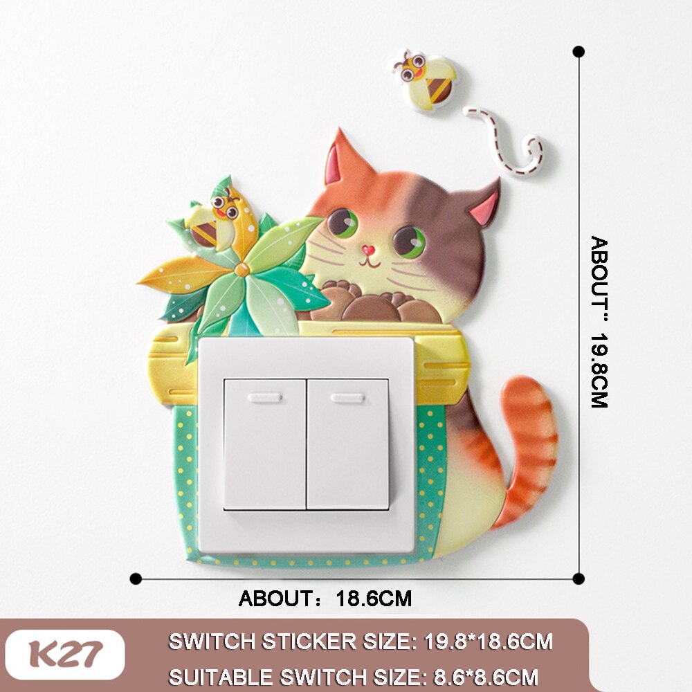 3D cartoon style switch sticker Home Decor Kids Room Decoration Stickers With Fairy Tale Animal Style Luminous Wall Sticker: K27