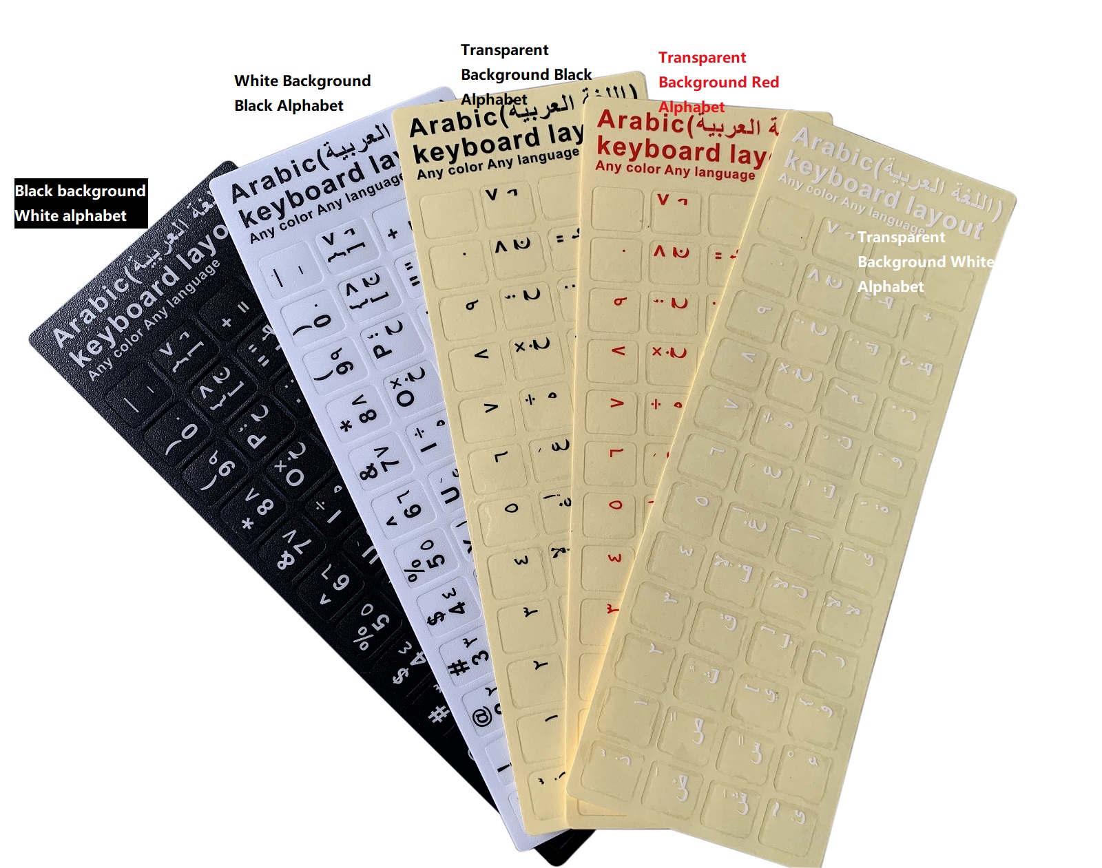 Eco-Environment Plastic White Black Red Arabic Letter Keyboard Stickers On Transparent Background