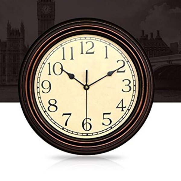 12-Inch Round Classic Clock Retro Non Ticking Quartz Decorative Wall Clock