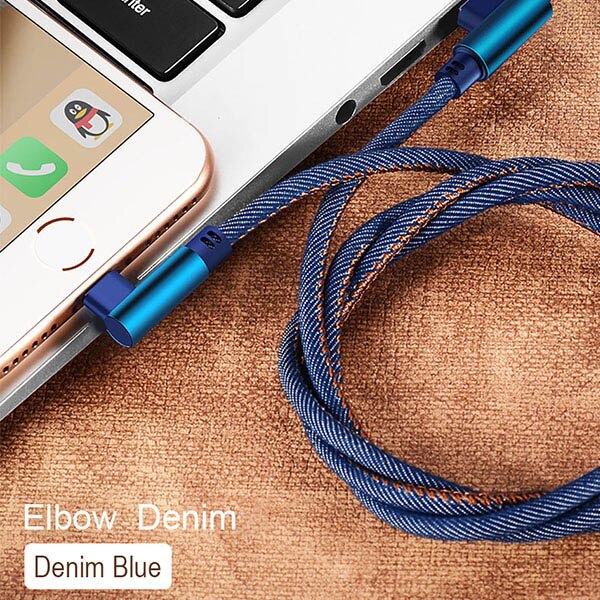 !ACCEZZ 90 Degree Denim USB Charge Cable For iPhone X XS MAX XR 8 7 6 6S 5S Plus Lighting Charging Data Cable For Ipad Mini 1 2M: Blue / 1m