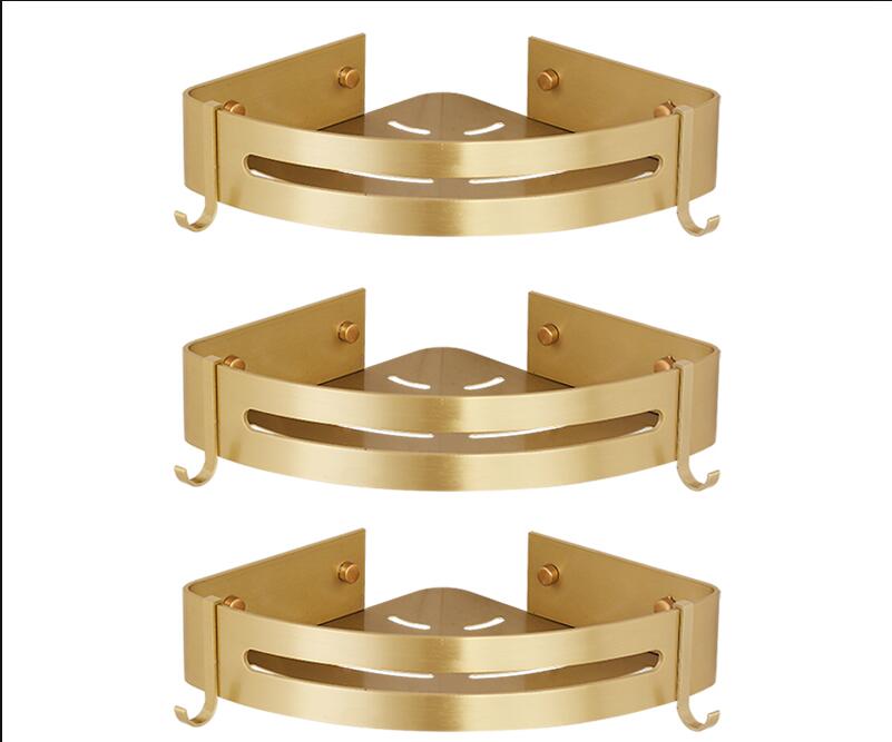 Corner Shelf Wall Mounted Bathroom Shelf Brushed Gold Aluminum Bath Shower Shelf Bath Shampoo Holder Corner shelf: corner shelf 3