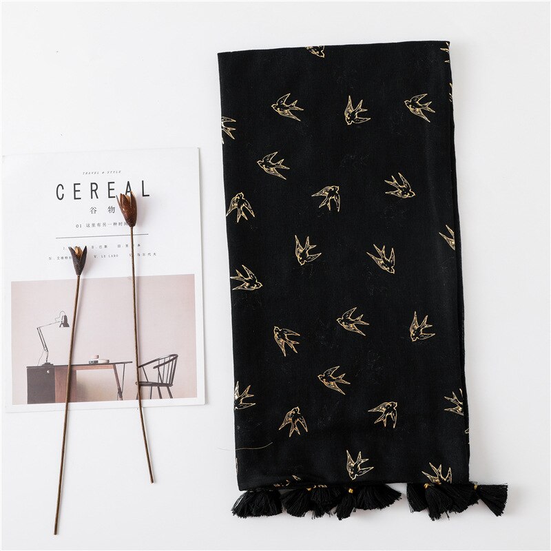 dyr skrive ut bomull skjerf til kvinne blomster svelg fugl pareo sarong badesuite dekke opp: Aa20070 svarte