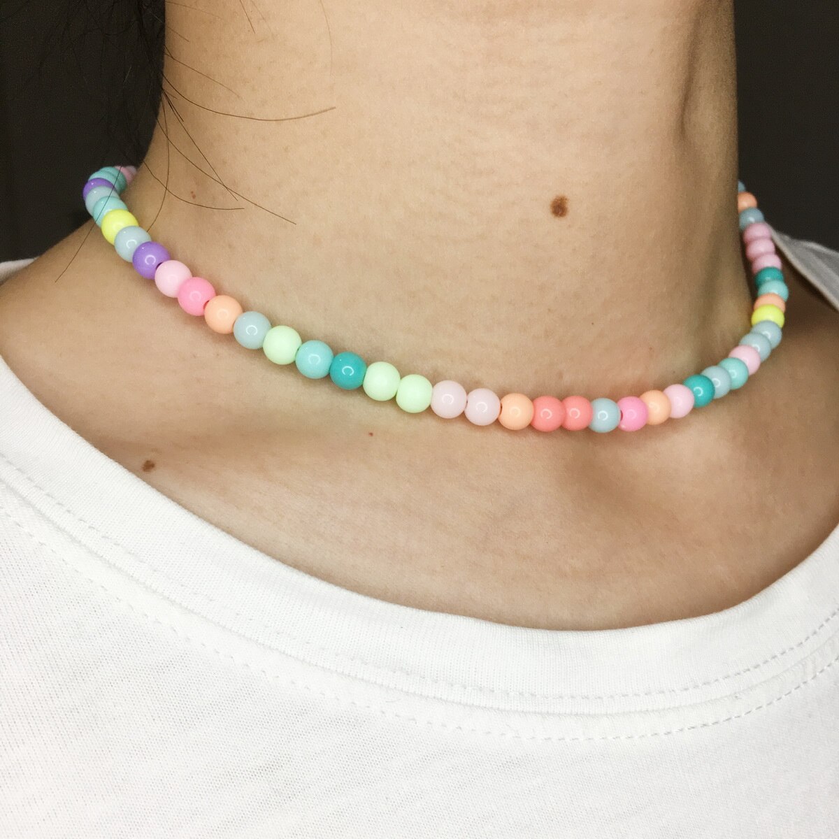 Vrouwen Ketting 6Mm Kleurrijke Plastic Kralen Kraag Choker Ketting Voor Dames Meisjes Sieraden