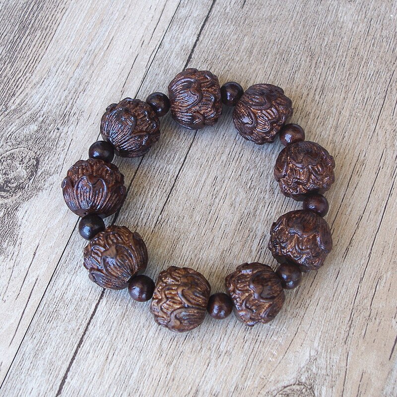 18 MM mannen Tibetaanse Boeddha Zwart Hout Carve Lotus Armband Healing Gebed Mala Chakra Strand Armband Lucky Sieraden