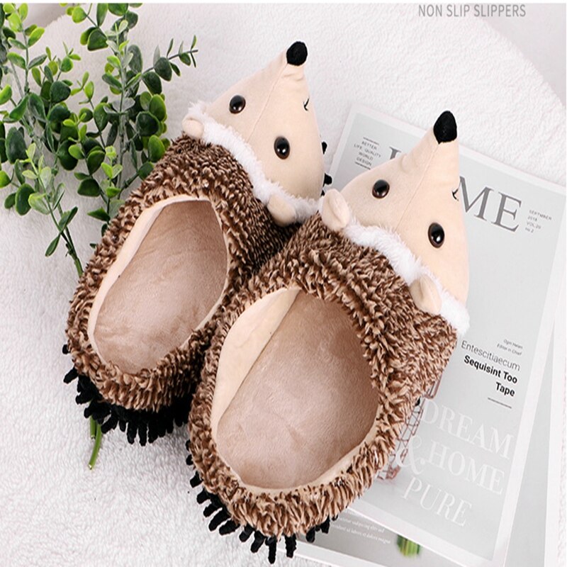 ASILETO hiver confortable pantoufles unisexe Couples bout rond troupeau mignon hérisson grande taille 35-43 marron intérieur maison Pantoufle F999: 40