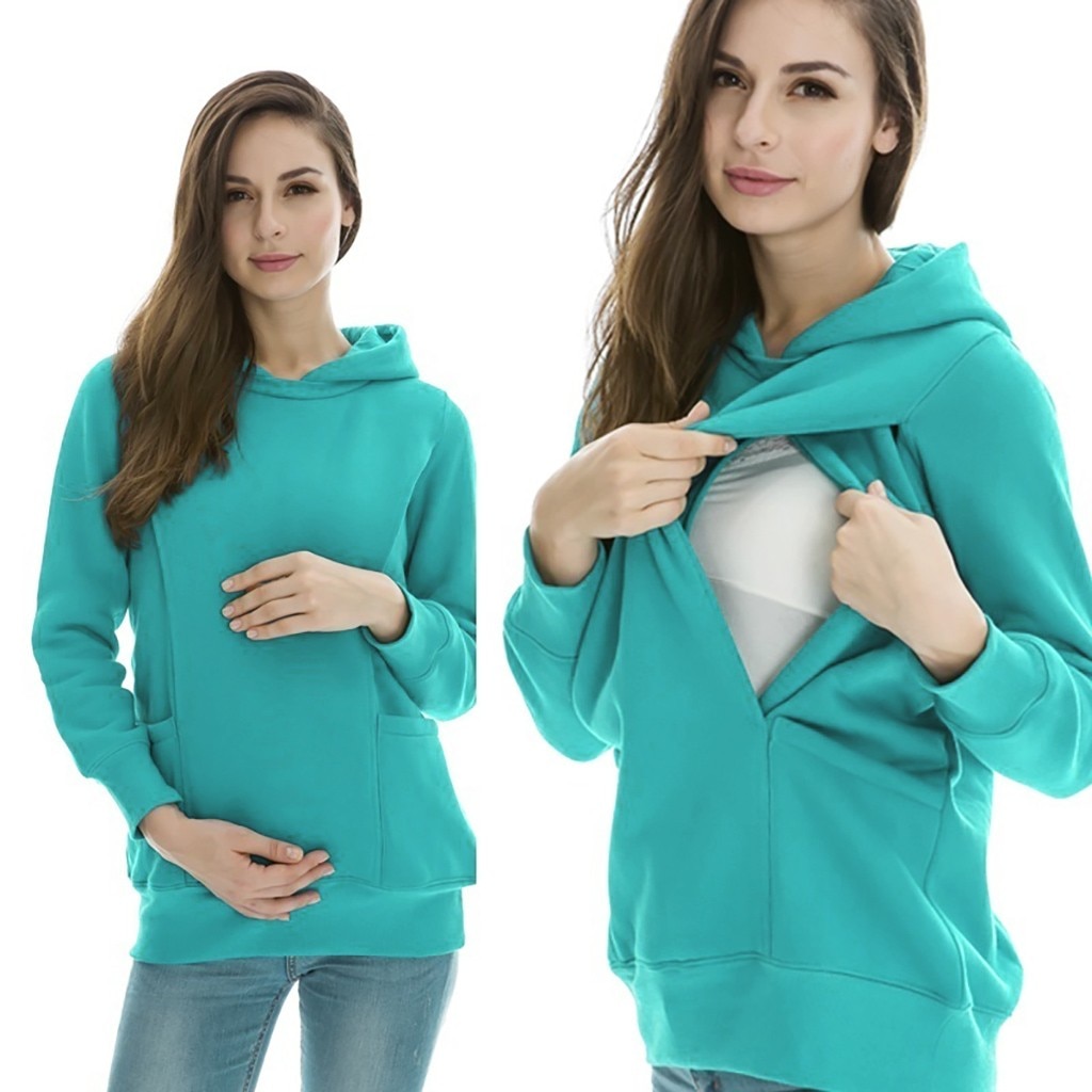 Women Maternity Blouses And Tops Long Sleeve Maternity Blouse Breastfeeding Solid Hoodie Nursing Sweatshirt Sweatshirt Y1031